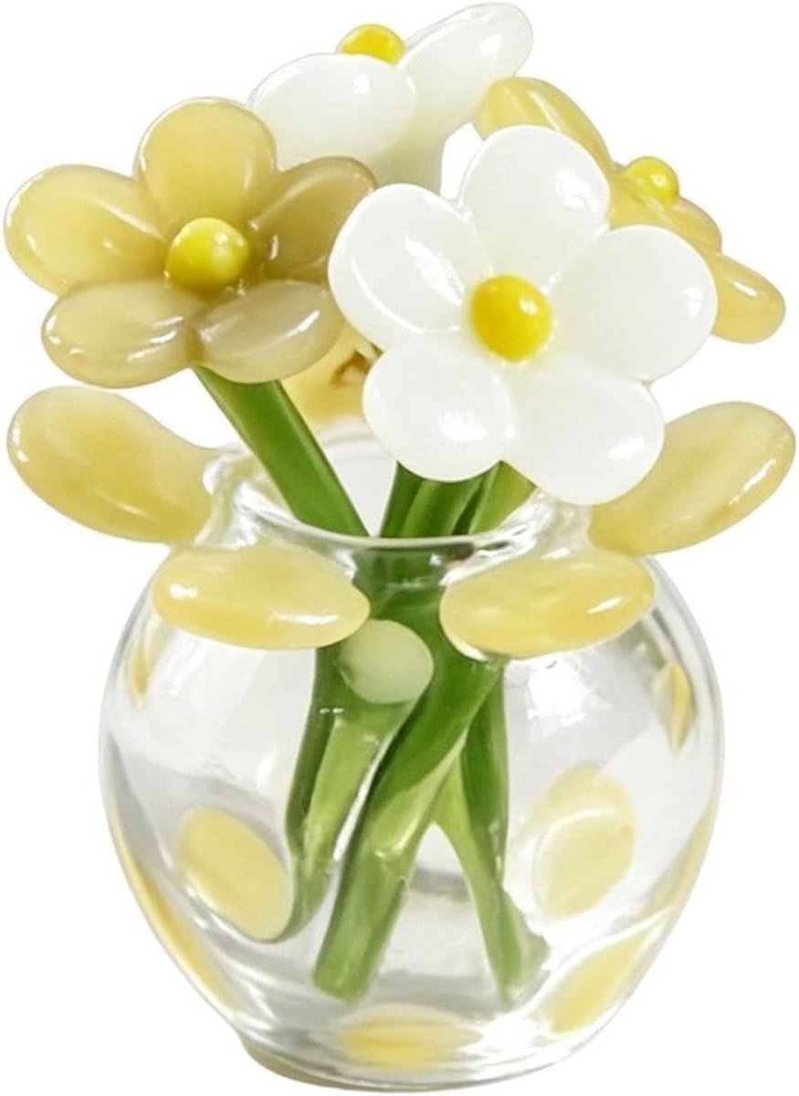 Mini Glazen Bloemen - Kunstboeket Vaas - Woonkamer Decoratie - Levensecht Glaswerk - 3x3x4