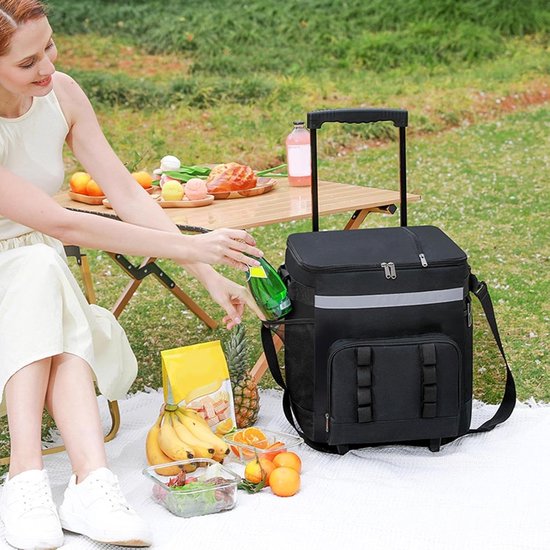 Koeltas op wielen - Reiskoeler Trolley - Buitenactiviteiten - Luchtdichte isolatie - 35 liter - Zwart — afbeelding 3