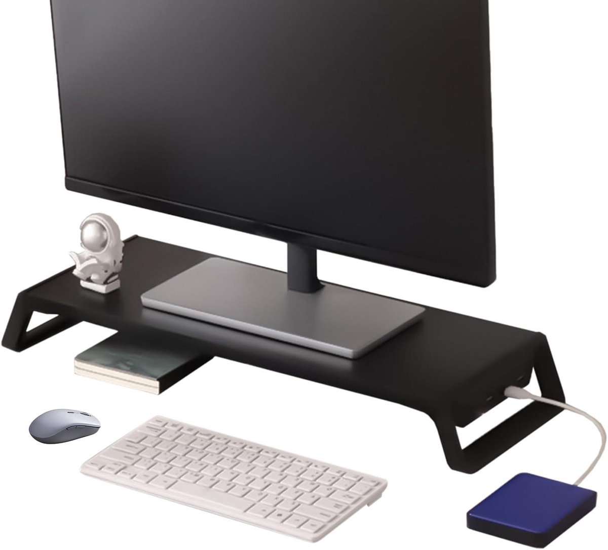 Monitor Verhoger - Bureau Organizer - Werkplek Organiseren - Met 4 USB poorten - 50x20x7.5cm - Zwart