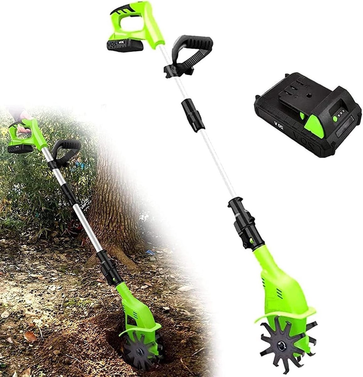 Draagbare Tuinfrees - Elektrische Grondbewerker - Bodem Losmaken - Snoerloos Ontwerp - 25cm Diep - Zwart