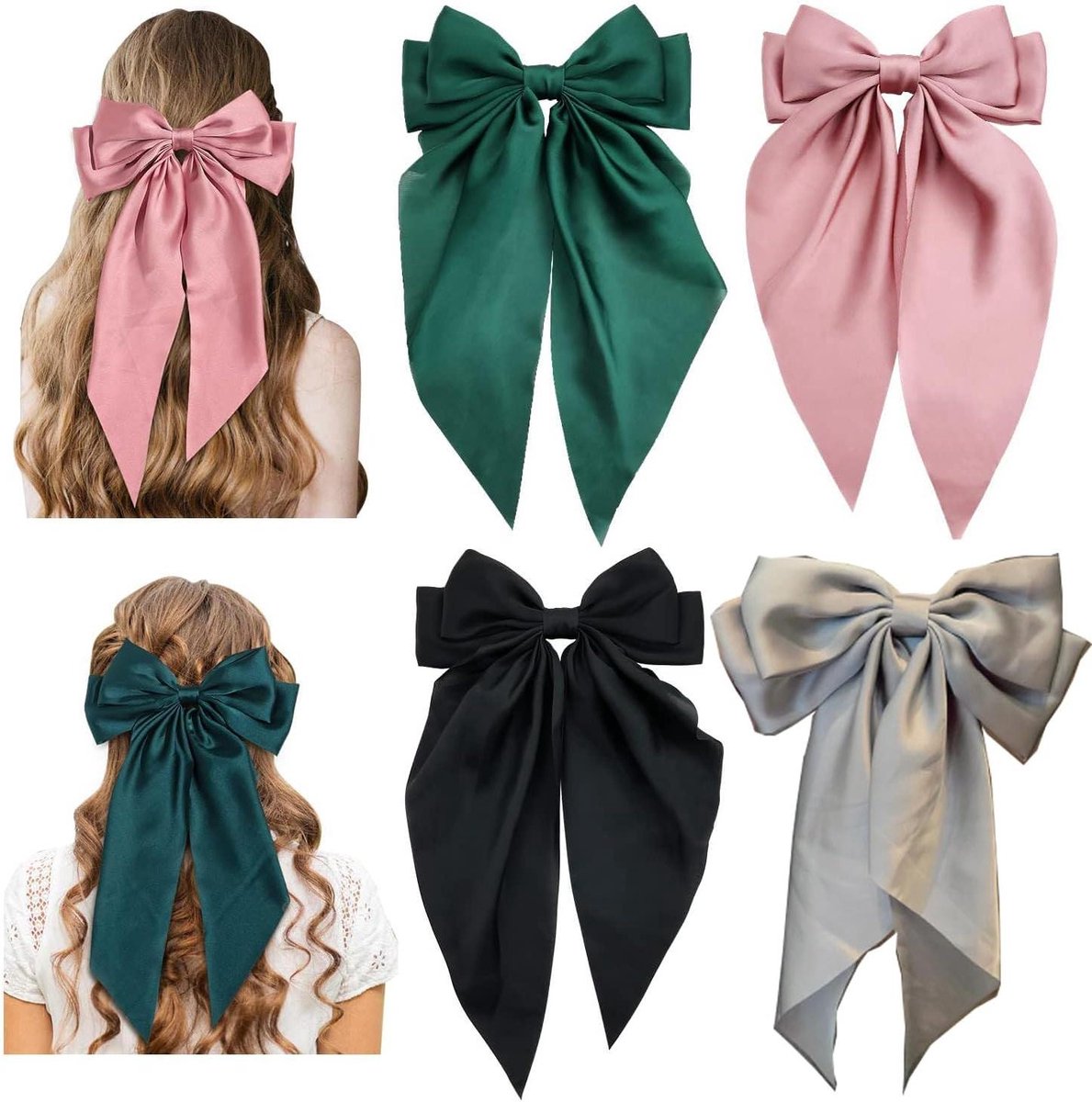 Haarstrikken Set - Grote Haarspelden - Haar Styling - Satijnen Stof - 4 Stuks - Meerdere Kleuren