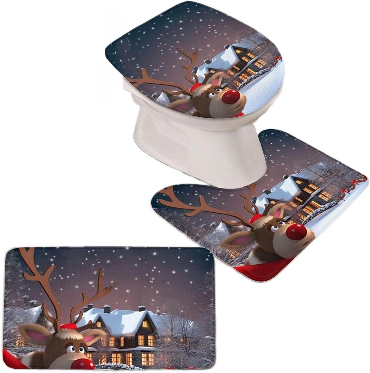 Kerstmis Toiletbril Hoes - Badkamer Decoratie - Feestelijke Sfeer - Platte Pasvorm - 50x25 cm - Grijs