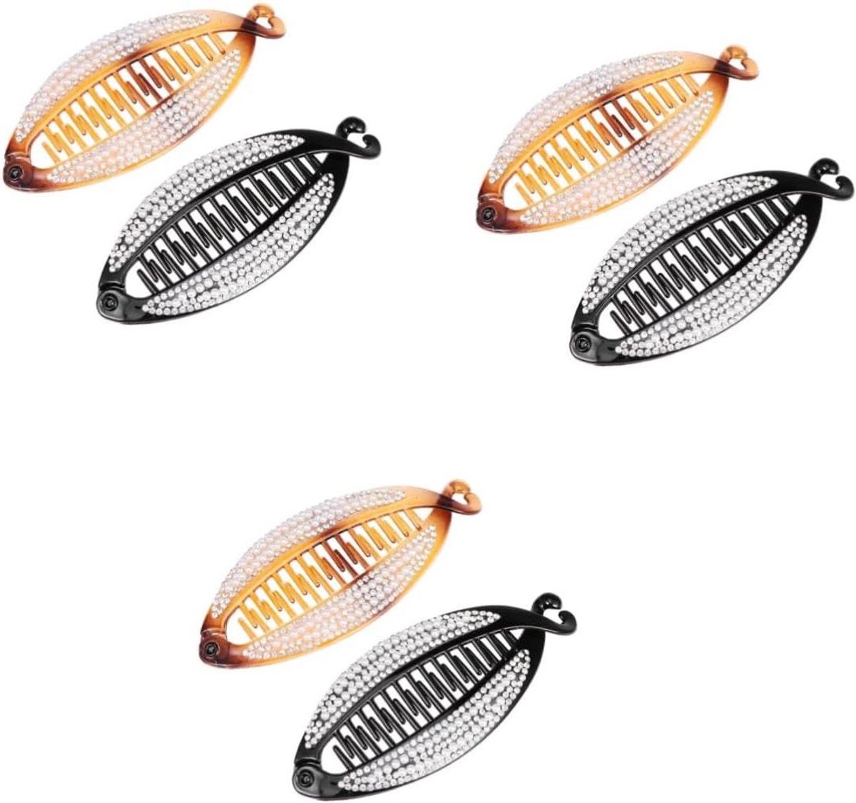 Haarkam Bananenclips - Franse Clips - Haar Stijlen - Gladde Tanden - 6 Stuks - Strass