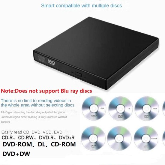 Externe DVD Drive - CD/DVD Speler - Films Kijken - Plug and Play - Compact Formaat - Zwart — afbeelding 2