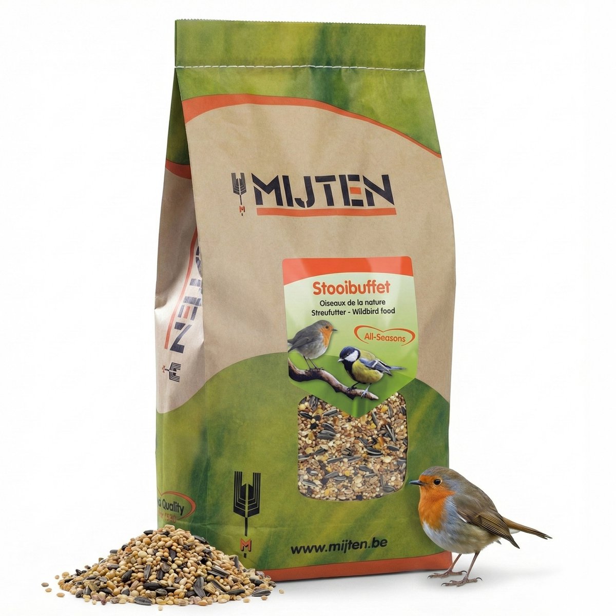 Mijten Strooivoer - Premium Tuinvogelvoer - Complete Zadenmix met Pinda Mais Zonnebloempitten - Vogelzaad Buitenvogels - Wintervoer - 20kg