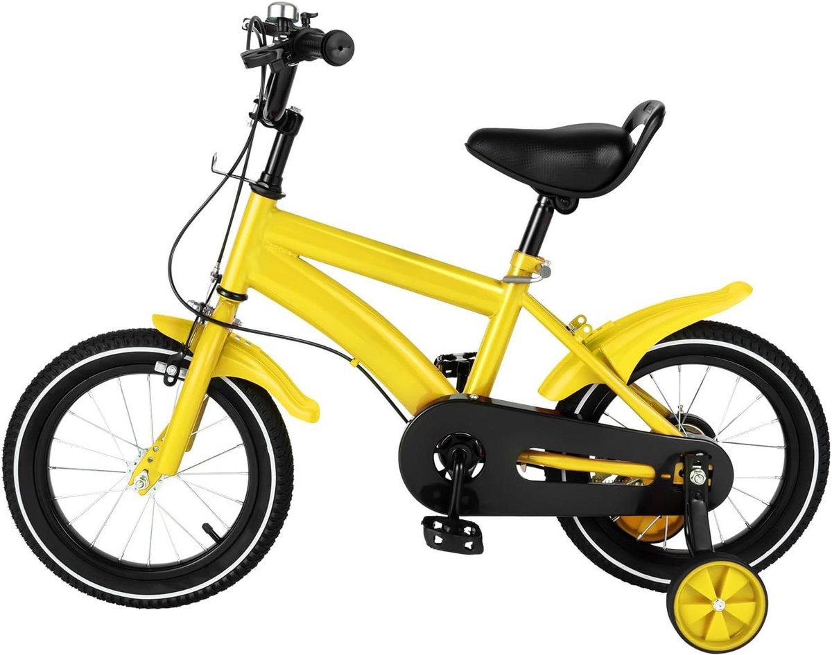 Kinderfiets 14 Inch - Loopfiets Stabilisatoren - Eerste Fietstochtjes - Verstelbaar Zadel - 14 Inch Wielen - Geel