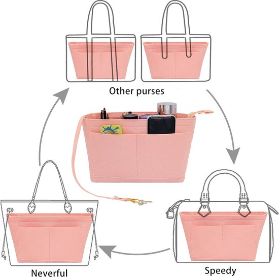 Handtas Organizer - Tas Indeler - Spullen Opbergen - Veel Vakken - XL 37cm - Roze — afbeelding 5