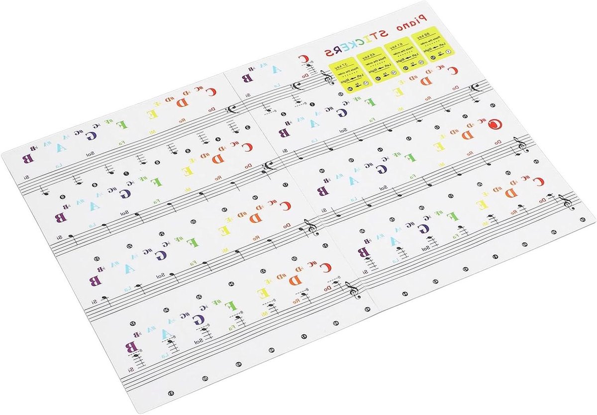 Pianotoetsen Stickers - Noten Labels - Muziek Leren - Duurzaam PVC Materiaal - 88 61 49 37 Toetsen - Transparant