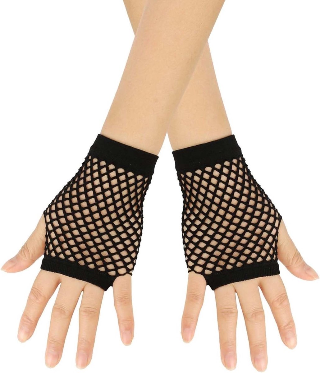 Elegante Zwarte Visnet Handschoenen voor Feestkleding en Avondjurken voor Vrouwen en Meisjes, One Size