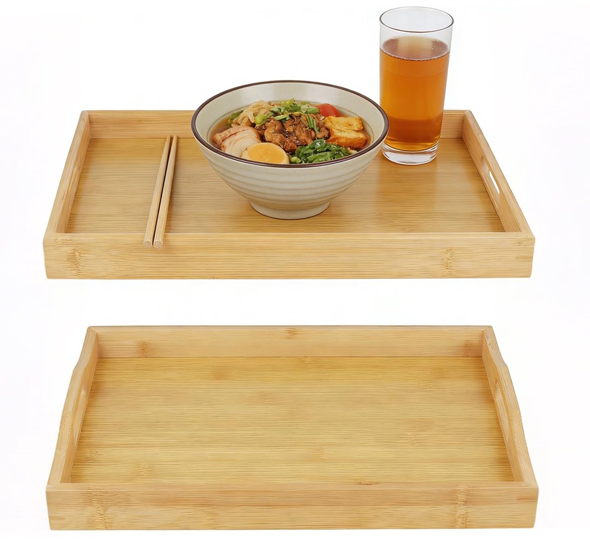 Dailygoods - Set van 2 Bamboe Dienbladen met Handgrepen