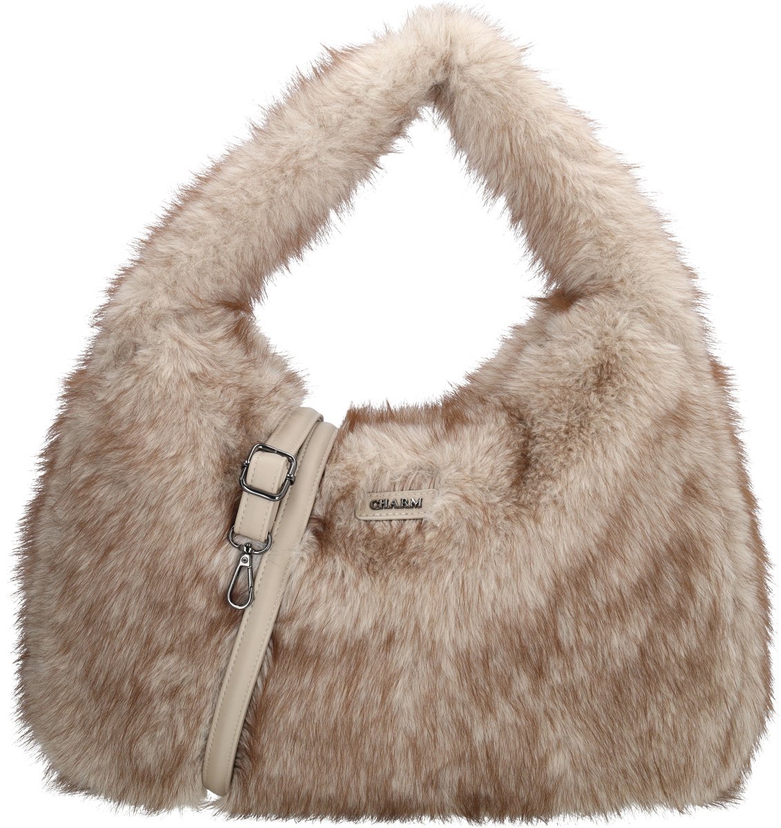 Charm London Antarctica Handtas - Schoudertas - Fluffy Tas - Dames Tas - Verstelbare Schouderband - Trendy Tas - Donkerbeige