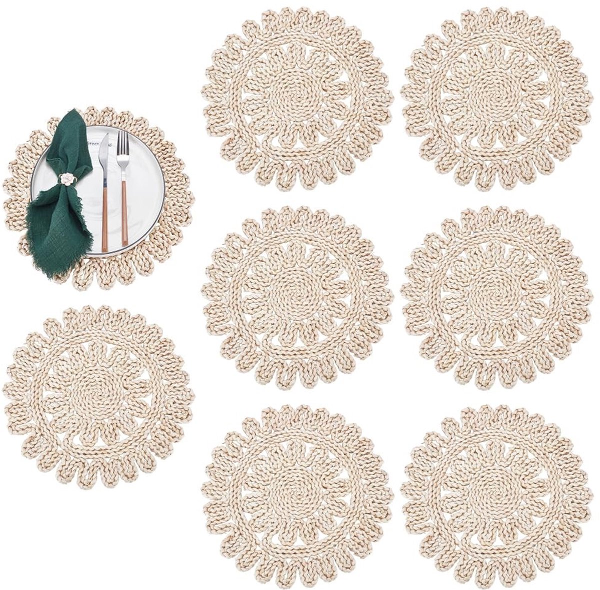 Dailygoods - Set van 8 Boho Geweven Rotan Tafelmatten