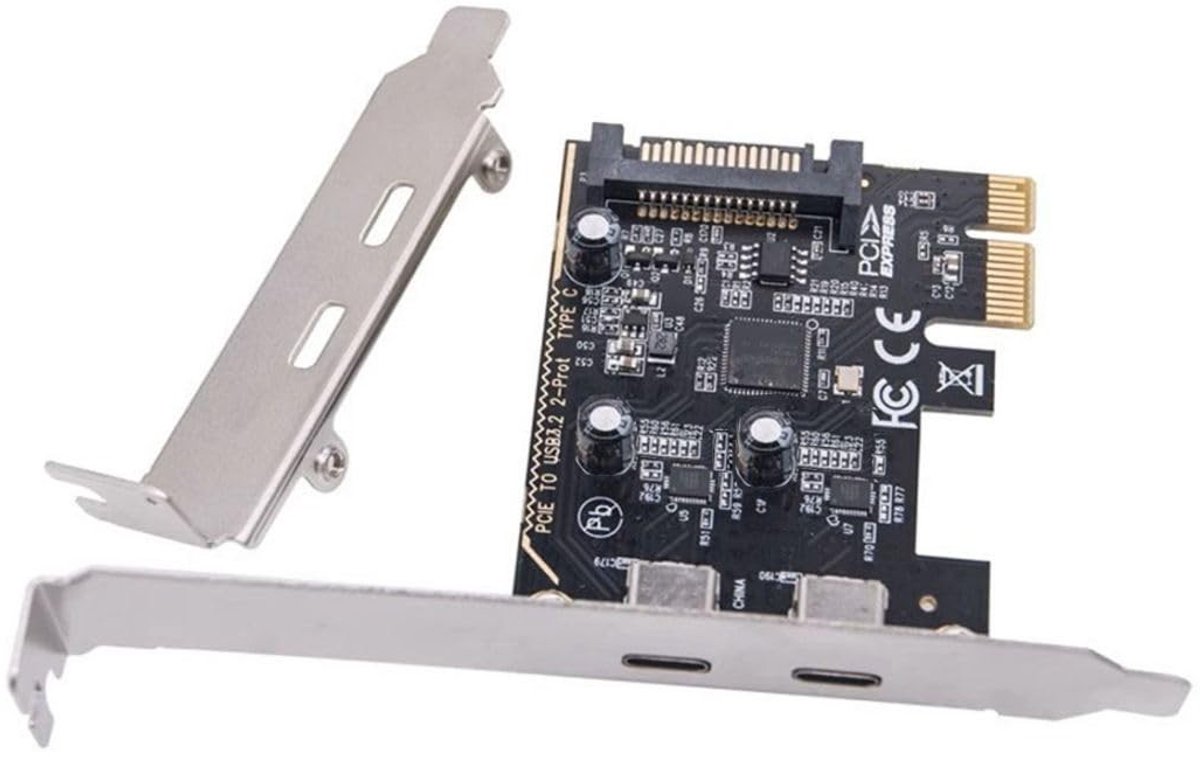 Dailygoods - PCI-E 1X naar 2 USB C Hub Adapter met Extra SATA Stroomvoorziening