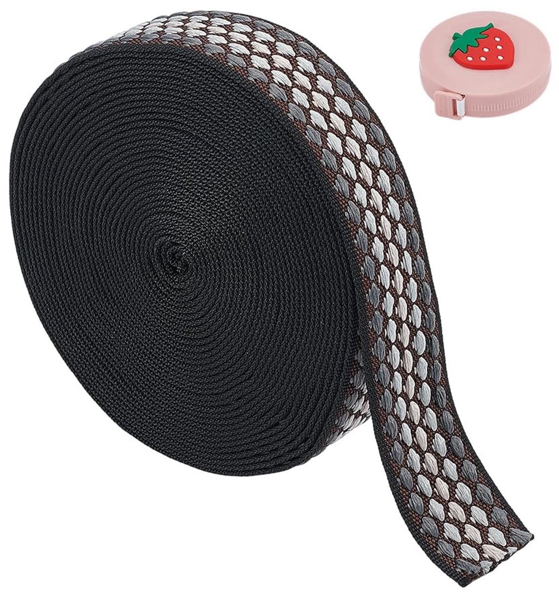 Dailygoods - 9,14 m Zwart Jacquard Polyester Singellint met Aardbeienontwerp