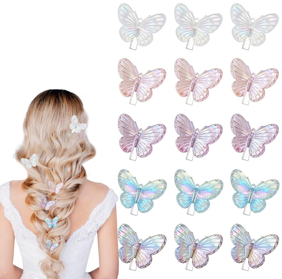 Dailygoods - 15 Stuks Mini Vlinder Haarclips in Diverse Kleuren