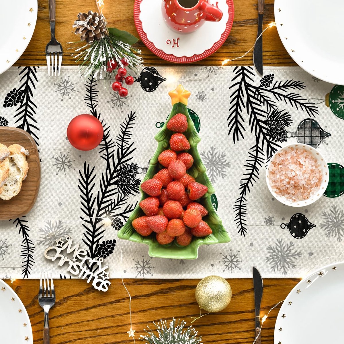 Dailygoods - Groene Bomen Tafelloper 40x180 cm voor Kerstdecoratie