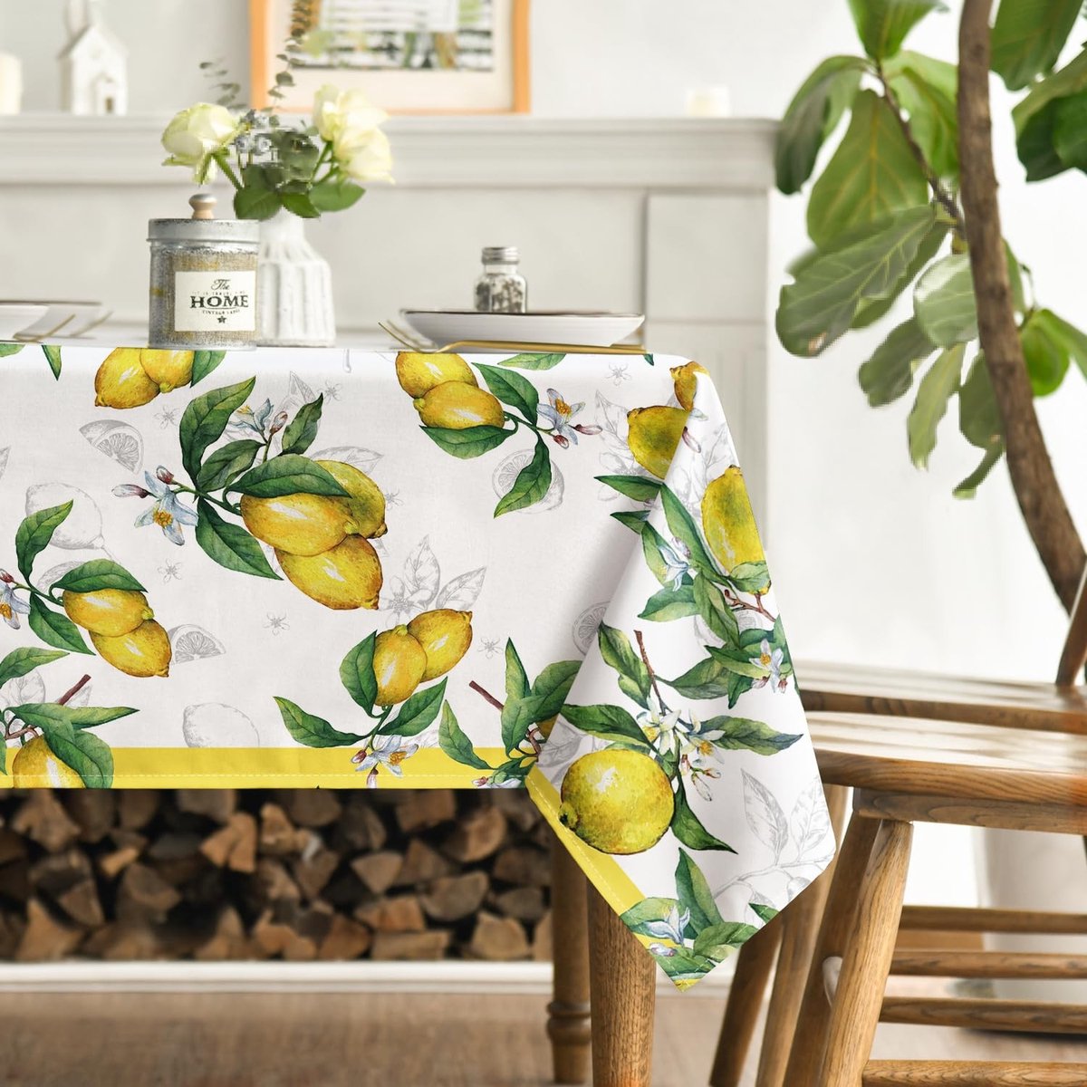 Dailygoods - Geel Citroen Bloemen Tafelkleed, Rechthoekig 140x180 cm