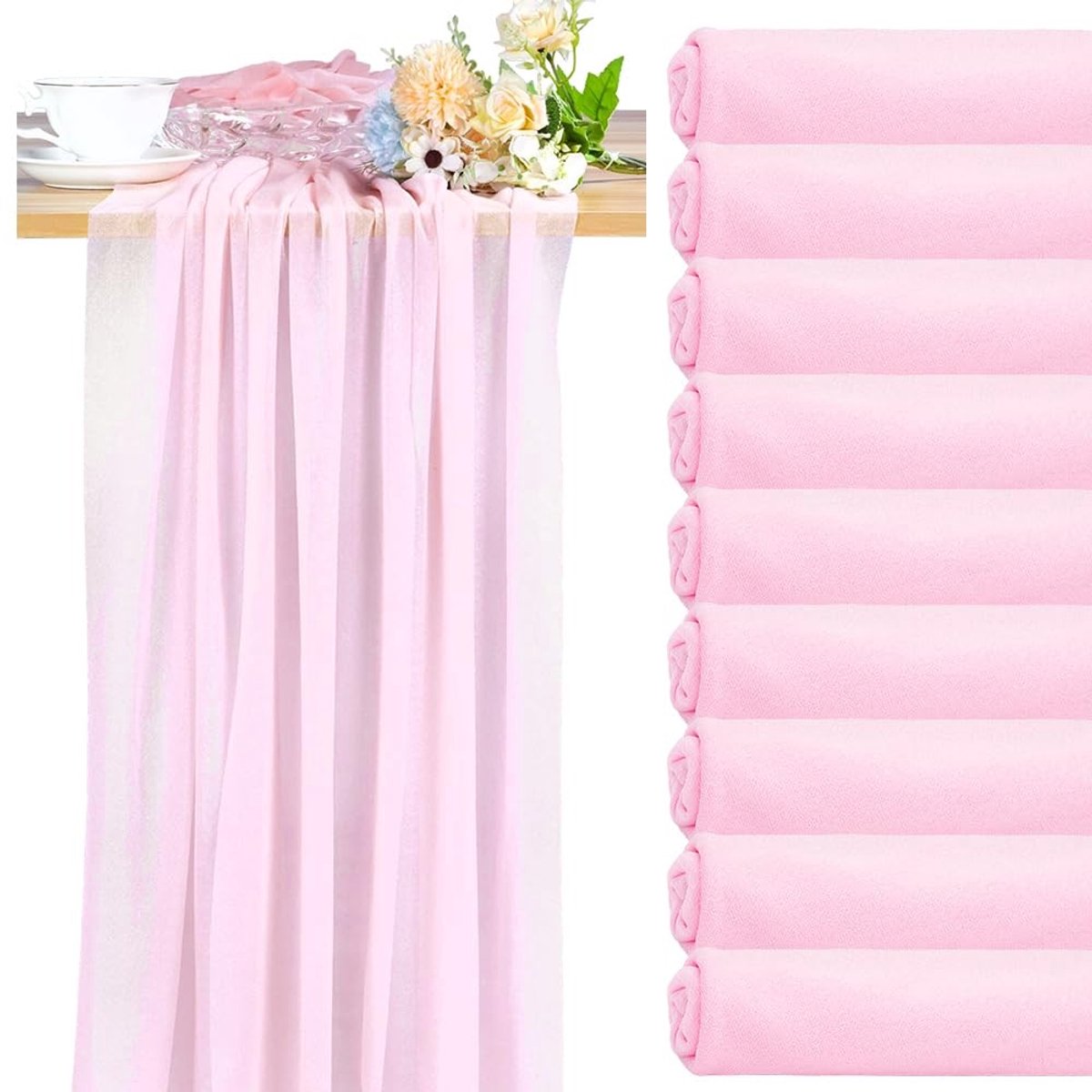 Dailygoods - Chiffon Tafelloper Parelroze 3m x 30cm voor Bruiloft en Feesten