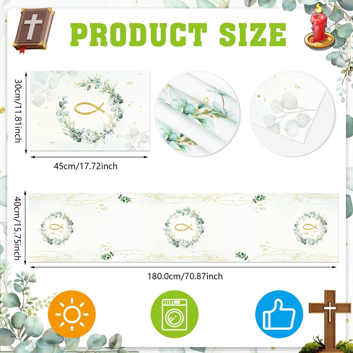 Dailygoods - Set van 5 Eucalyptus Blad Tafellopers voor Feestdecoraties