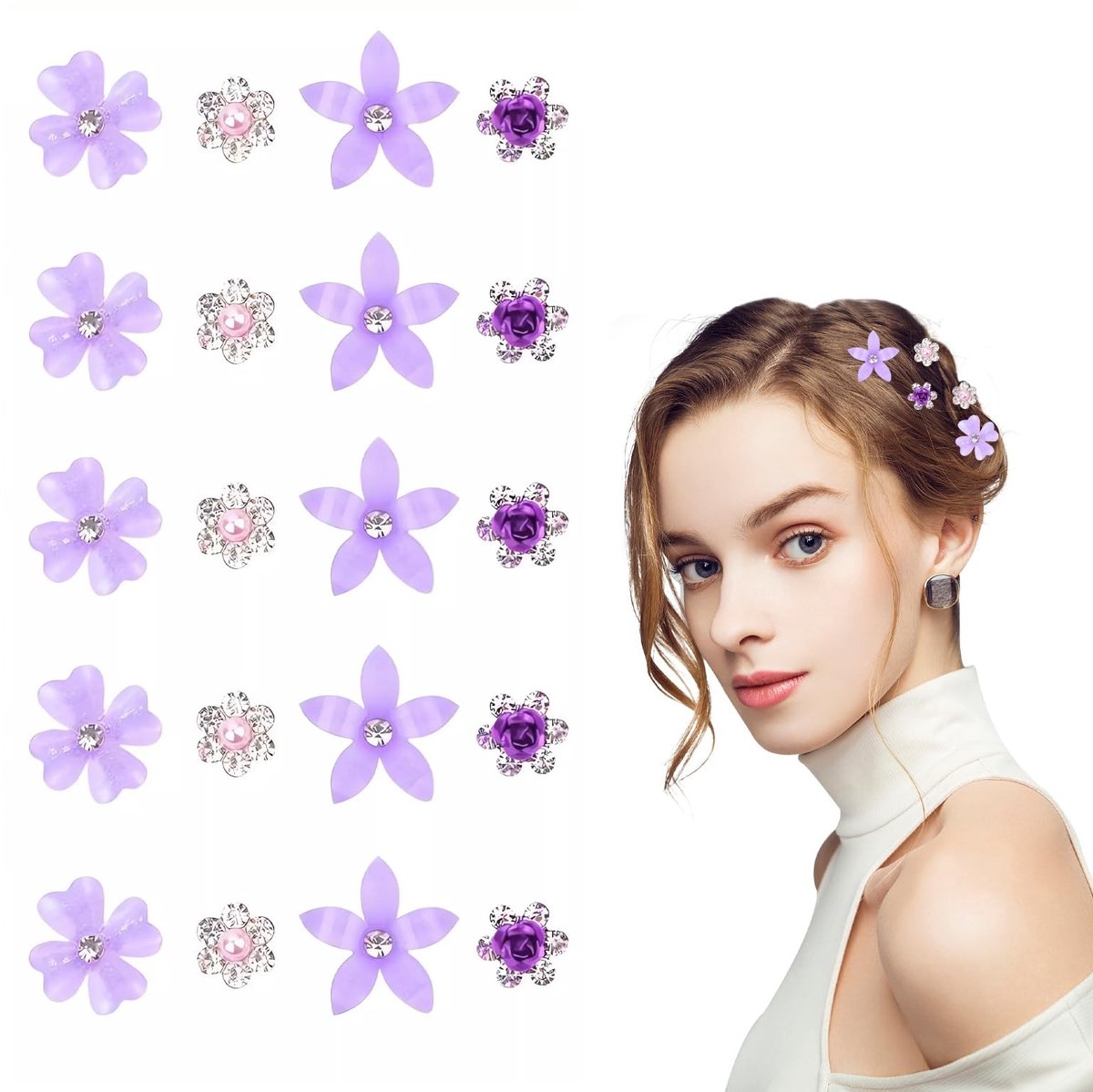 Dailygoods - Set van 20 Mini Bloem Haarspelden met Parel en Diamant