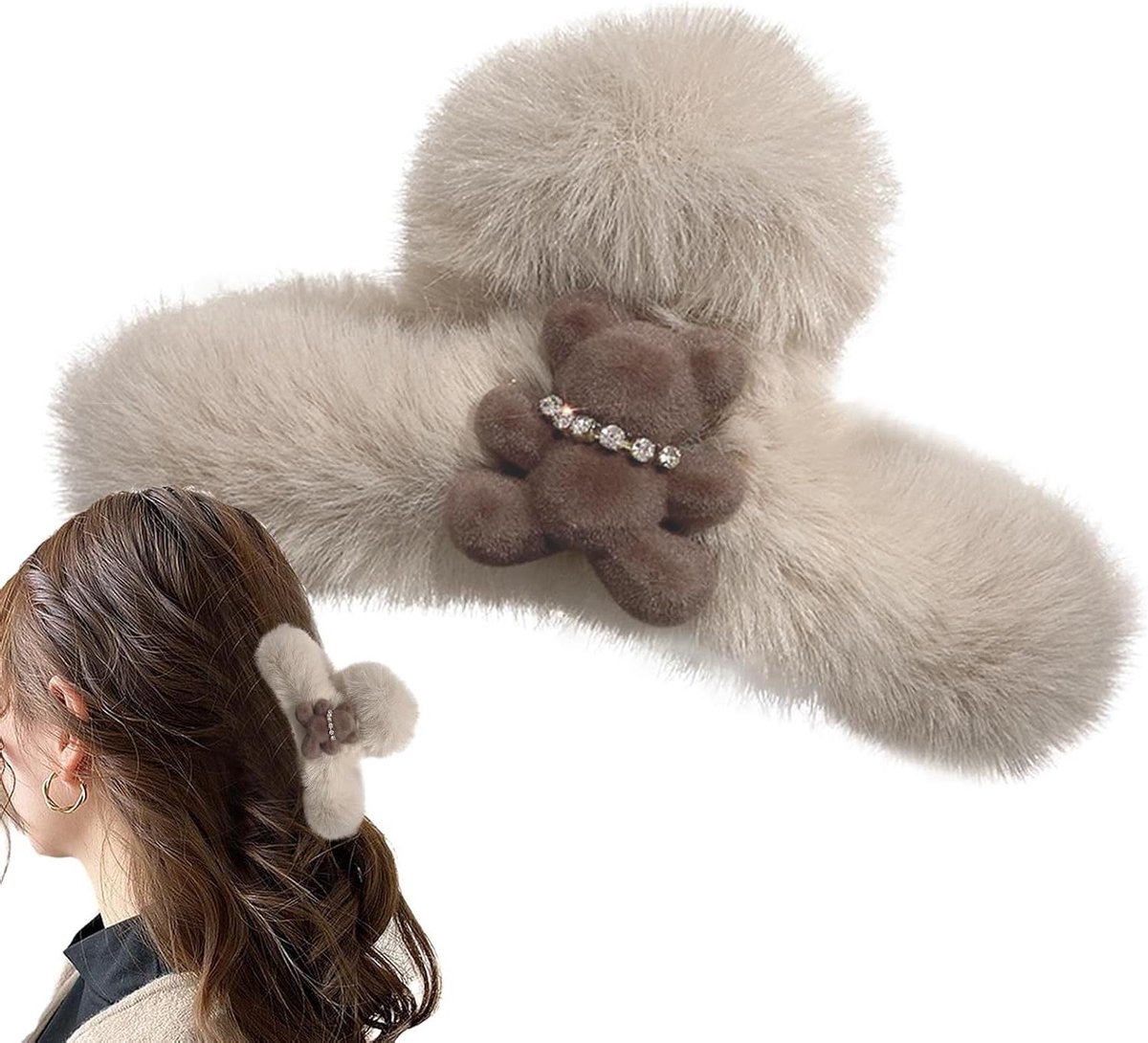 Pluche haarspelden - Dieren haarclips - Haarstyling - Zachte teddybeer - 13 cm - Kaki