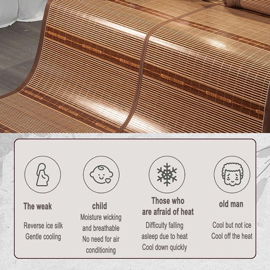 Bamboe Mat - Zomer Mat - Koel Slapen - Dubbelzijdig Ontwerp - 1.5 x 1.95m - Natuurlijk — afbeelding 2