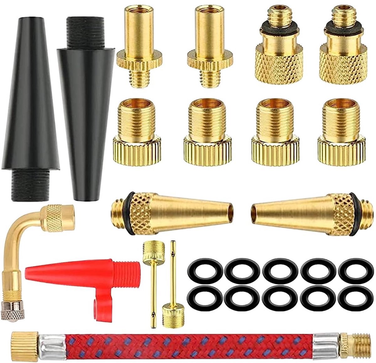 Dailygoods - Dailygoody - Fietsventieladapters - Hoogwaardige kwaliteit - 27 stuks - DV AV SV - Geschikt voor alle fietsventielen - Inclusief balnaald