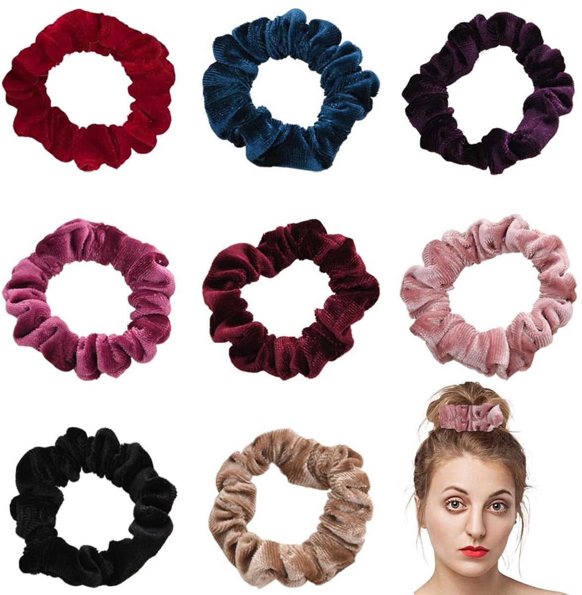 Dailygoods - Dailygoody - Haarelastiekjes - Scrunchy haar - Zacht en herbruikbaar - 8 kleuren - Haaraccessoires - Geschikt voor meisjes en vrouwen