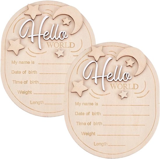 Aankondiging Teken 2 Stuks - 3D Baby Aankondiging - Geboorte Plaquette - Massief Hout - Navajo Wit - Strikdecoratie - Geboorte Bord — afbeelding 2