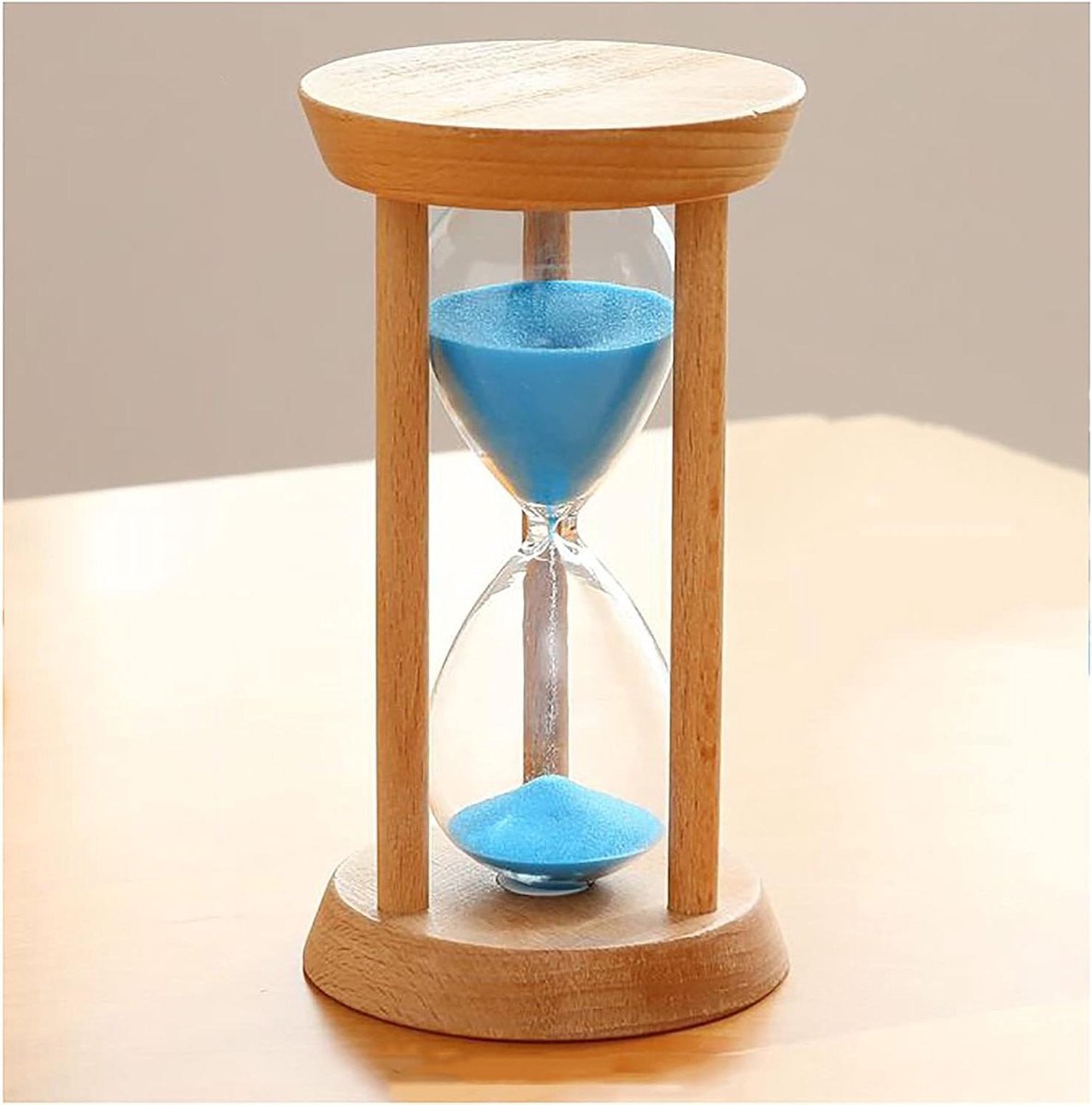 Zandloper Timer - Glazen Ei - Tijd Bijhouden - Houten Frame - 30 Minuten - Blauw