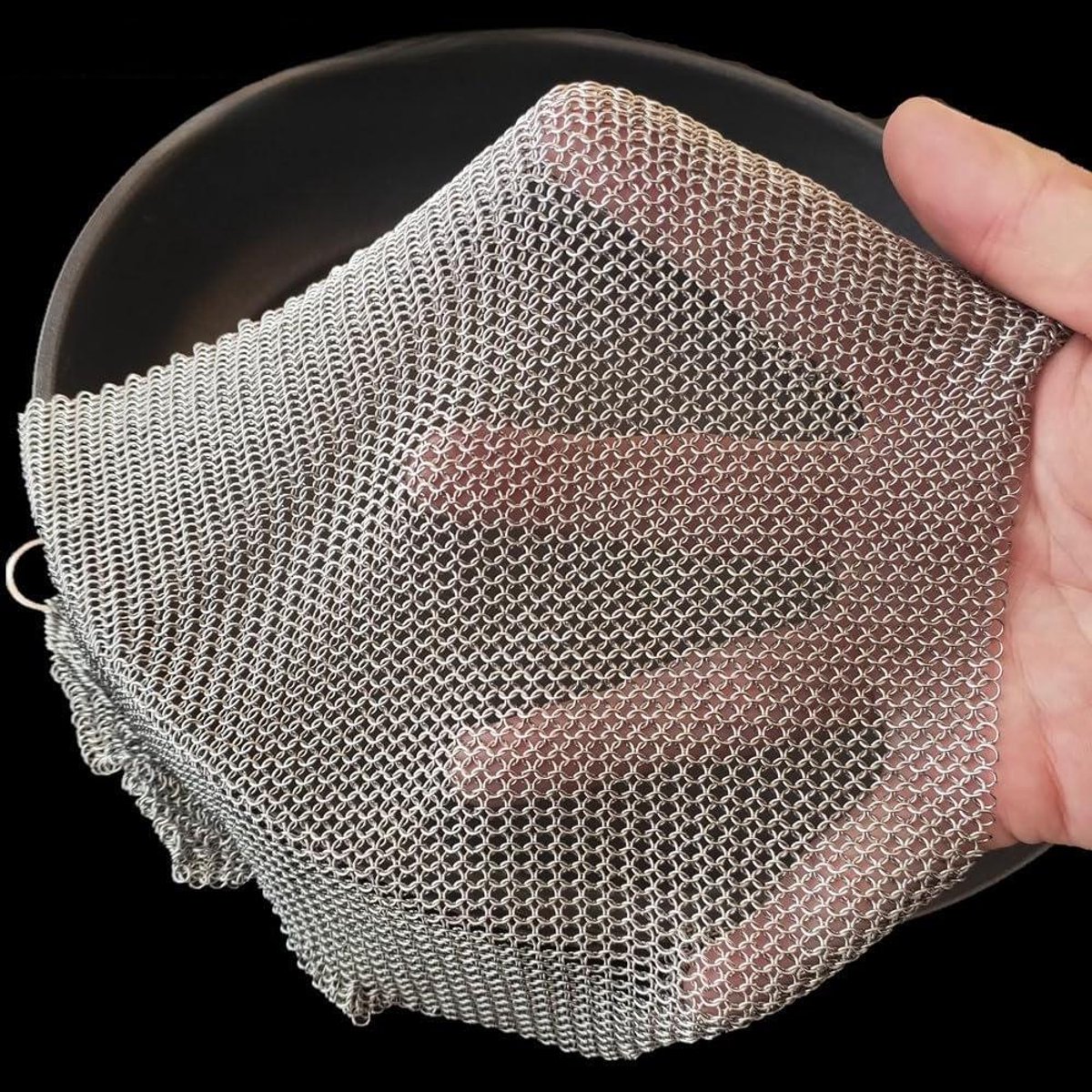 Gietijzer Reiniger - Maliënkolder Schraper - Keuken Schoonmaken - 316L Roestvrij Staal - 28x28 cm - Zilver