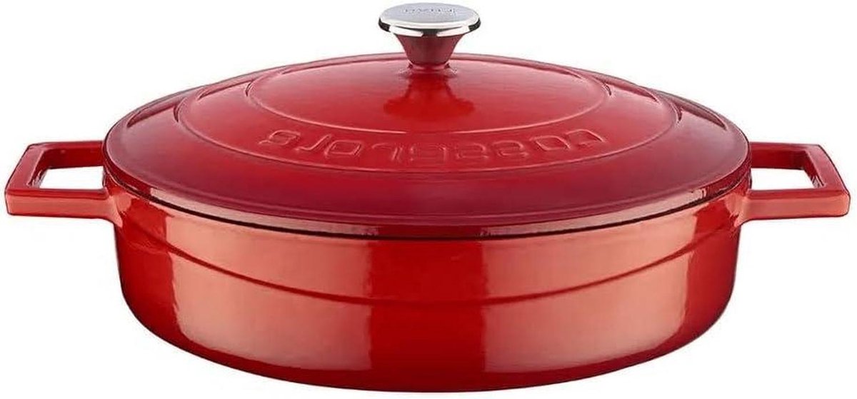 Gietijzeren Braadpan - Stoofpan - Langzaam Koken - Gelijkmatige Warmteverdeling - 24 cm - Rood