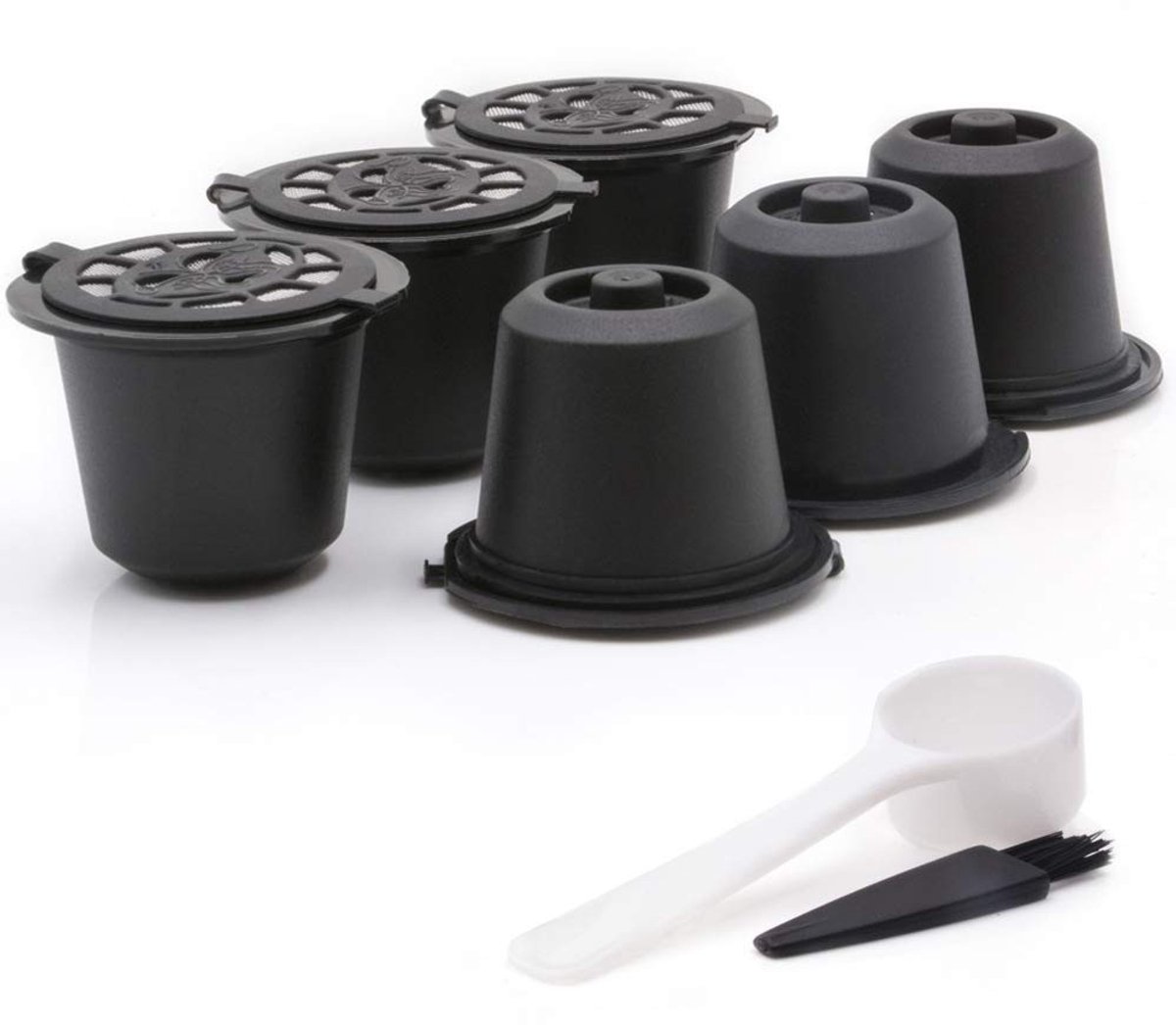 Dailygoods - Dailygoody - Herbruikbare Koffiecapsules - Duurzaam en Veilig - Geschikt voor Nespresso - Navulbare Koffiefilters - Inclusief lepel en borstel - 6 stu