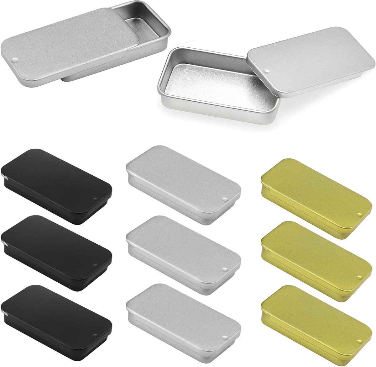 9-delige set kleine metalen doosjes 60 × 33 × 11 mm - Ideaal voor het opbergen van snoep, sieraden en sleutels met schuifdeksel
