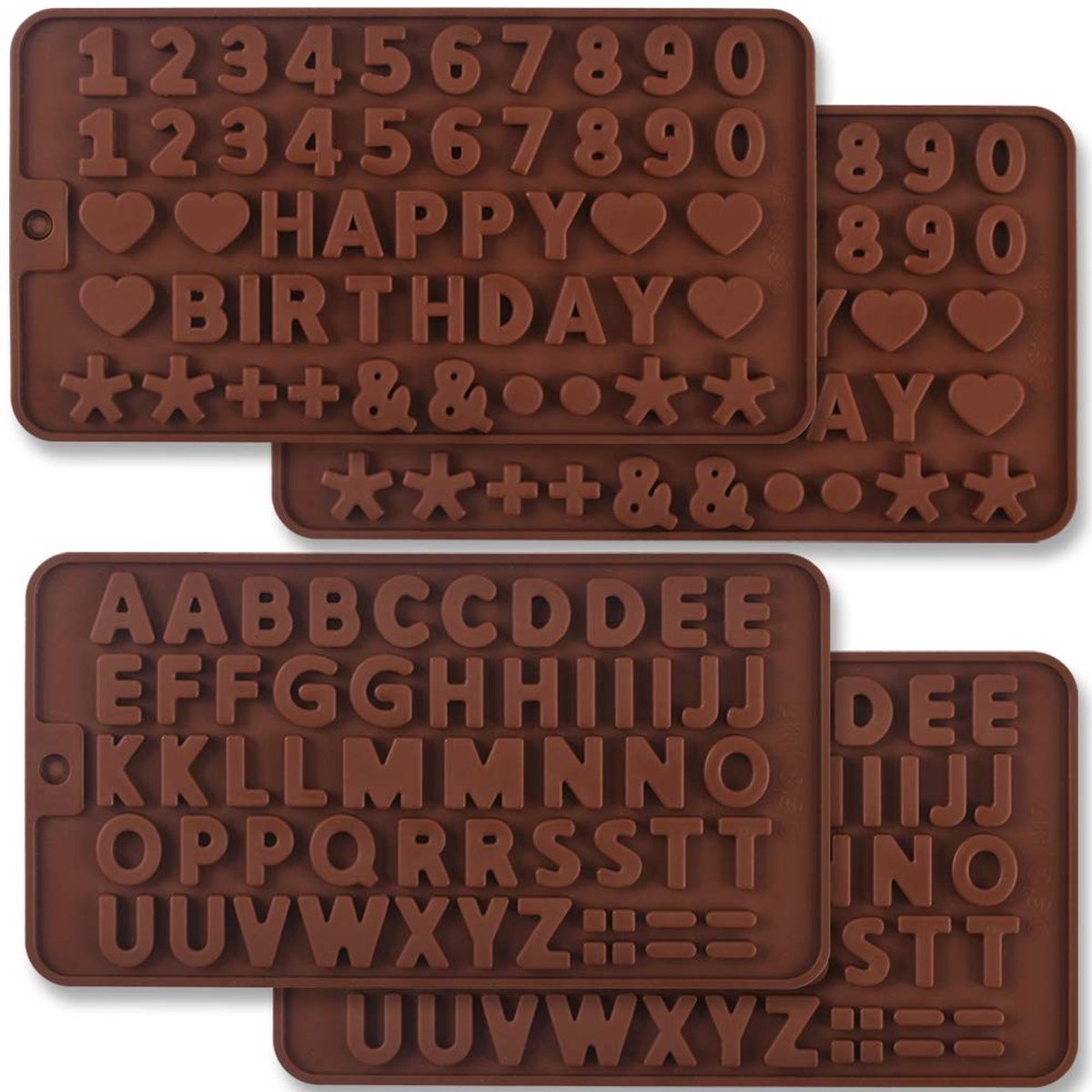Dailygoods - Innovra - Dailygoody - Chocolade Siliconen Mallen - Verjaardagstaart Decoraties - 4 Packs - Veilig Materiaal - Creatieve Bakvormen - Geschikt voor Taartdecorati