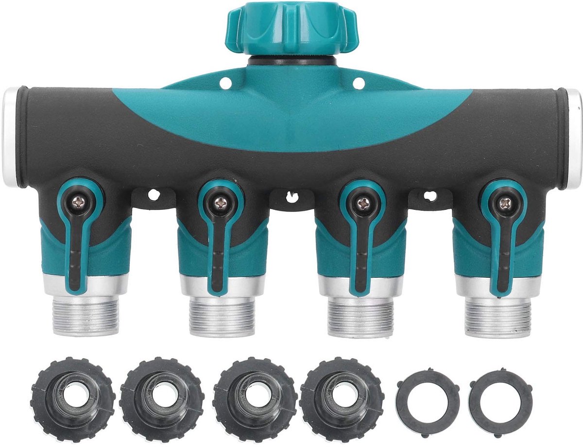 Dailygoods - 4-Way Tuinslang Splitter met Metalen Ventielen