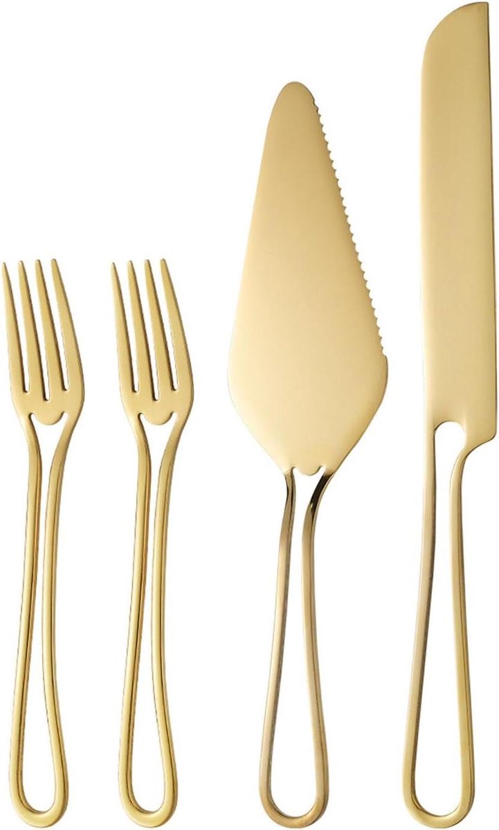 Kaas Snijset - Dessert Vorken - Taart Serveren - Ergonomische Handgrepen - 26.4 cm - Goud