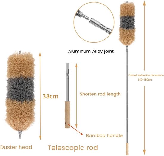 Telescopische Stoffer - Stofwisser Flexibel - Huis Schoonmaken - Uitschuifbaar Handvat - Verstelbaar - Grijs — afbeelding 4