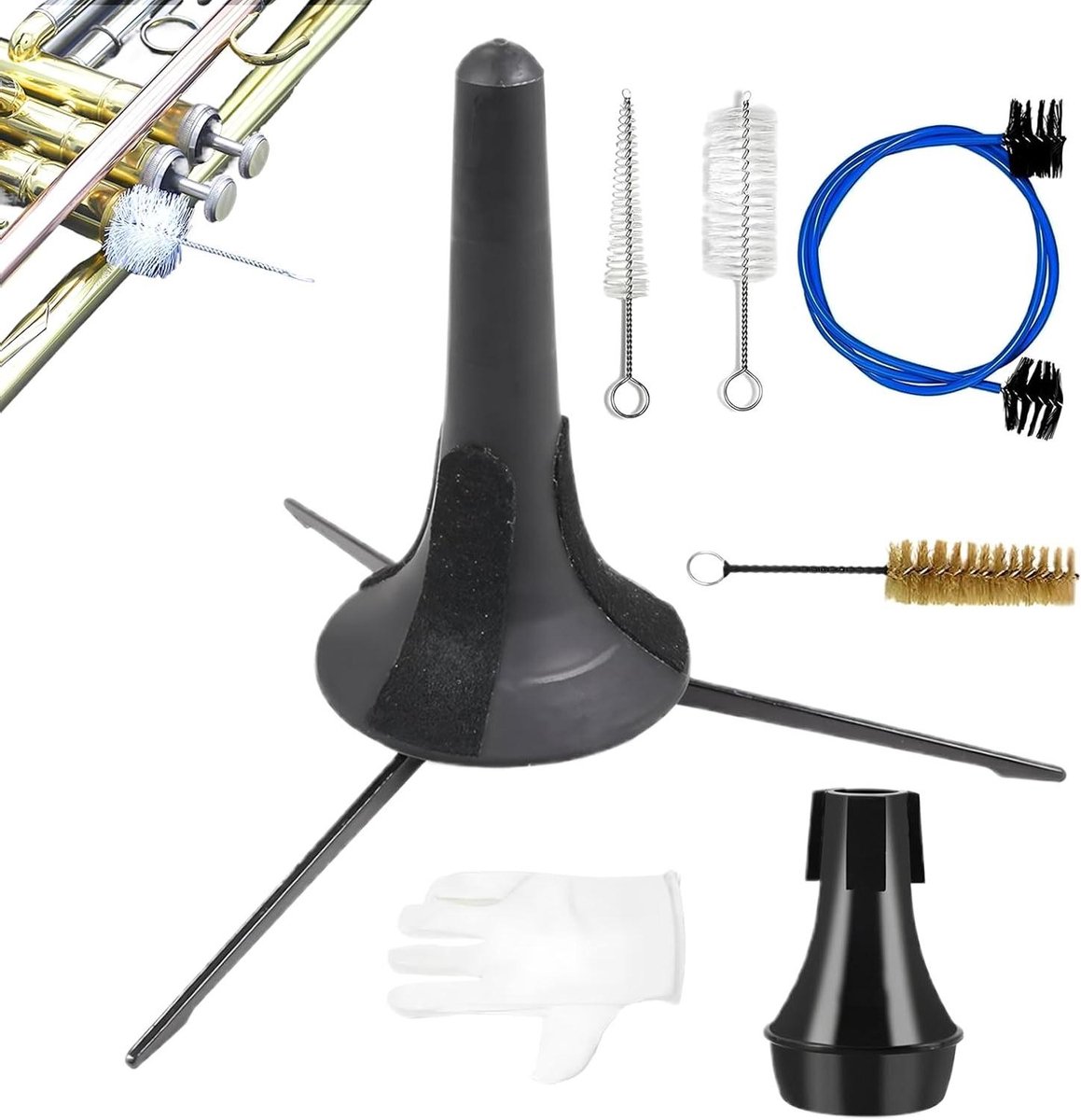 Trompet Reinigingsset - Muziekonderhoud Kit - Instrument Verzorging - 7-Delig Gereedschap - Compact Opvouwbaar - Koperkleurig