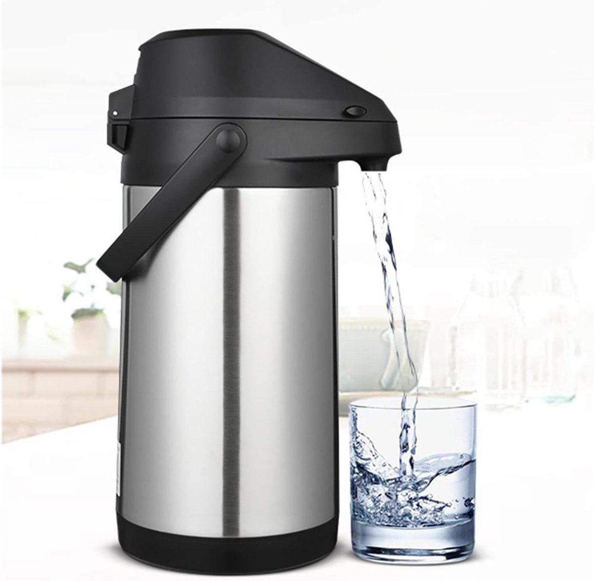 Thermoskan Airpot - Drankdispenser - Dranken Warm Houden - Dubbelwandige Isolatie - 2.5 Liter - Zilver