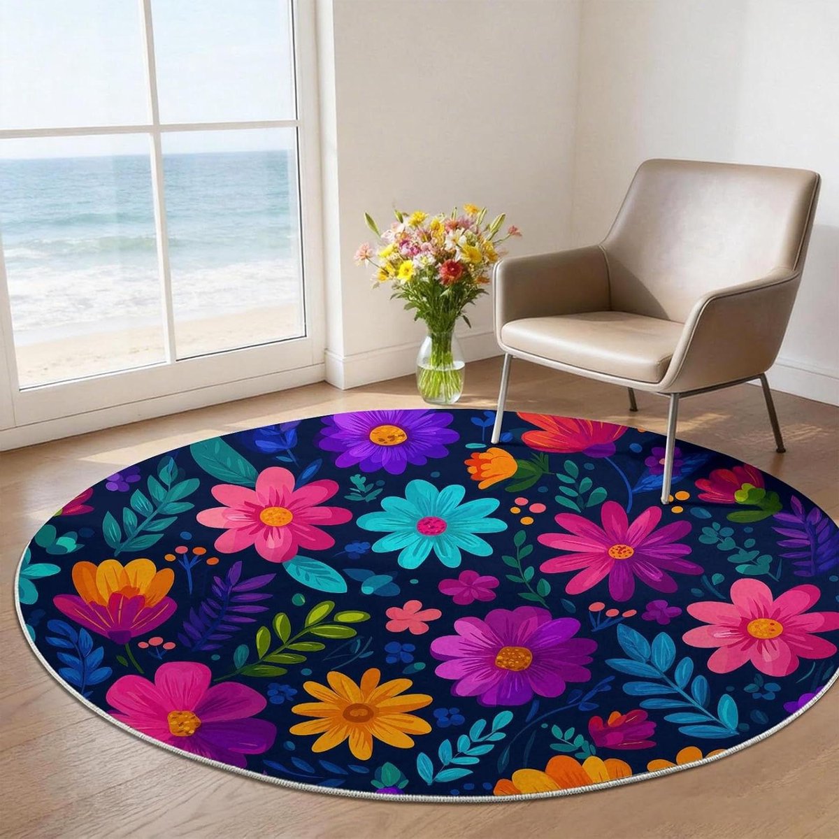 Rond Vloerkleed - Zacht Tapijt - Woonkamer Decoratie - Machinewasbaar - 160 cm - Blauw Blo