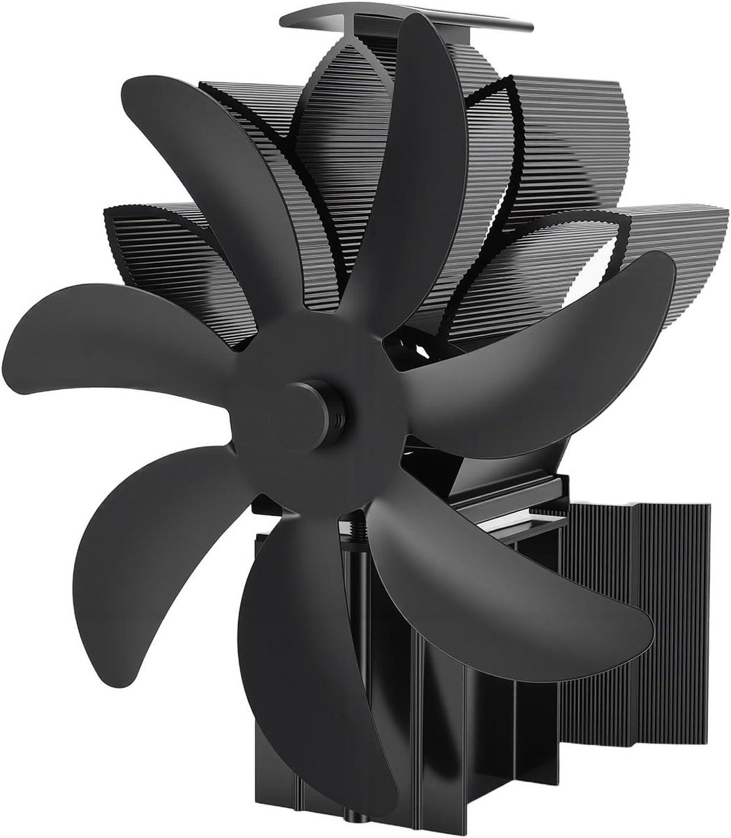 Houtkachel Ventilator - Haard Ventilator - Warmte Verdelen - Warmte Aangedreven - 7 Bladen - Zwart