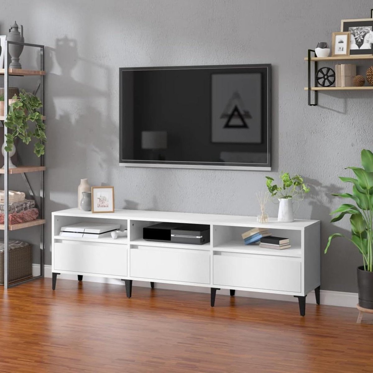 TV-kast - Media meubel - Woonkamer organiseren - Stabiele constructie - 150 cm breed - Wit