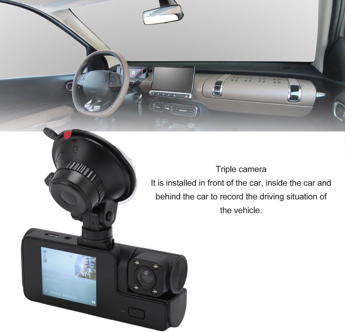 Dashcam 3 Kanaals - Auto Camera - Veilige Rit - Draadloze Bediening - 15 x 11 x 7 cm - Zwart – foto 3