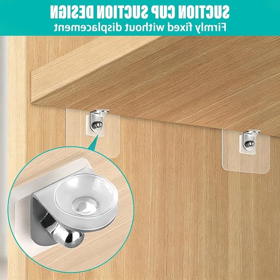 Set van 12 Zelfklevende Planksteunen zonder Boren, RVS en PVC, 6 x 6 x 0.1 cm, Maximaal Gewicht met Mini Zuignappen voor Kasten en Boekenkasten — afbeelding 3