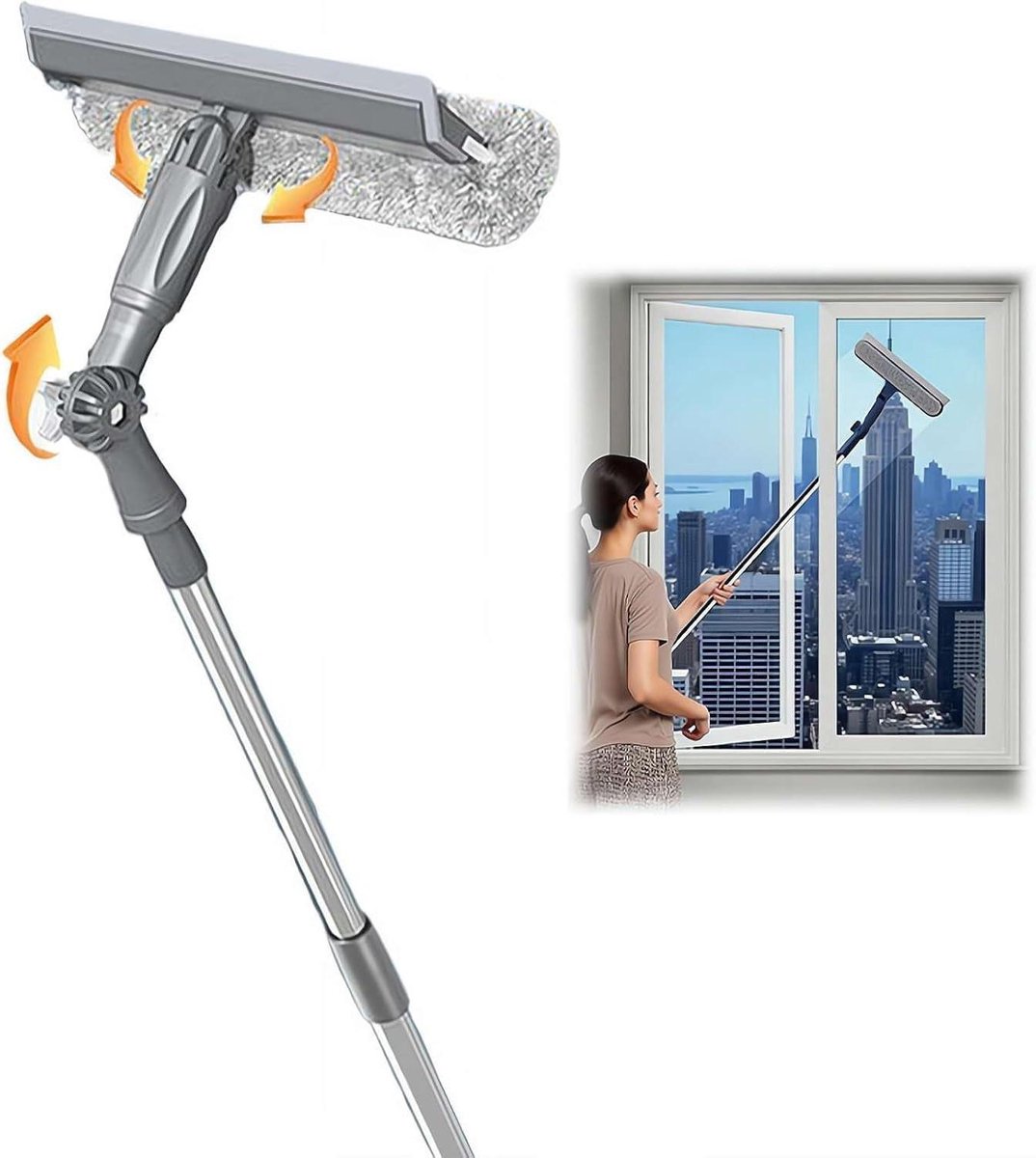Telescopische raamreiniger - Raamwisser met steel - Ramen lappen - 3-in-1 ontwerp - 120 cm - Wit