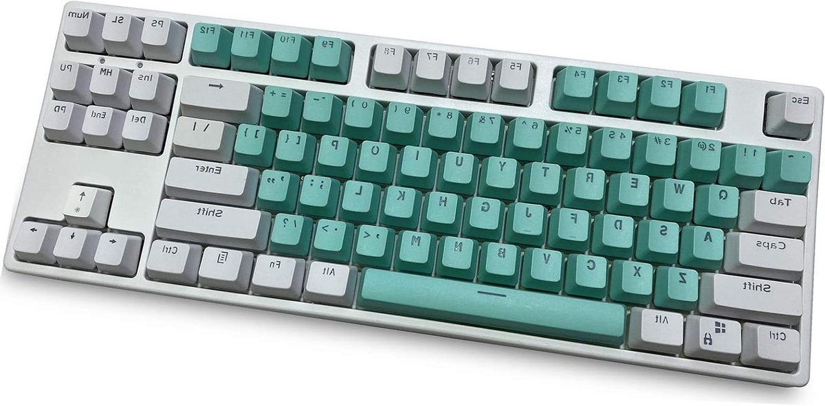 Keycap Set - Mechanische toetsen - Gaming setup - Dubbel verlicht woord - 87 toetsen - Cyaan wit