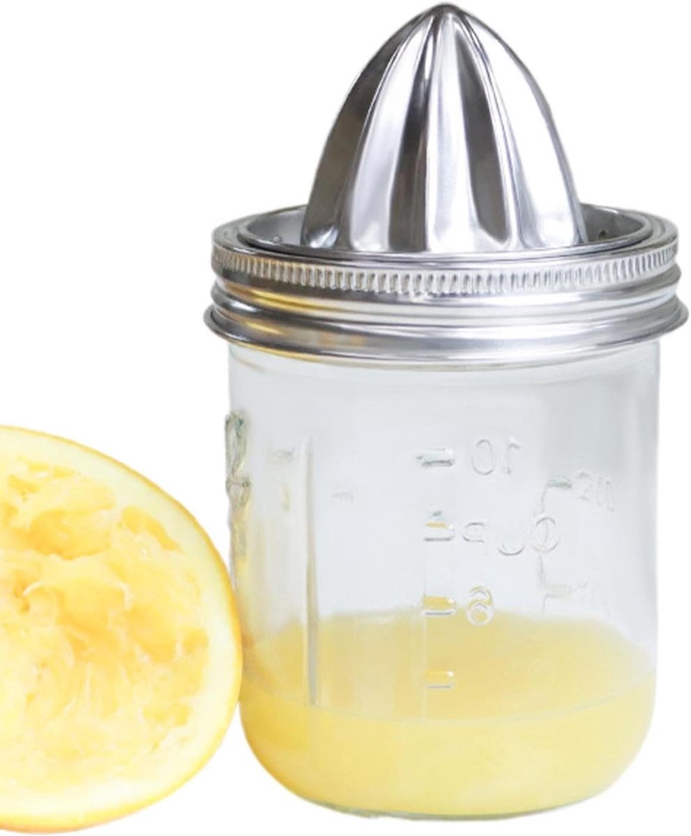 Handige Citruspers - Sap Maker - Verse Sap Maken - Past op Jars - 16x8.5cm - Zilver