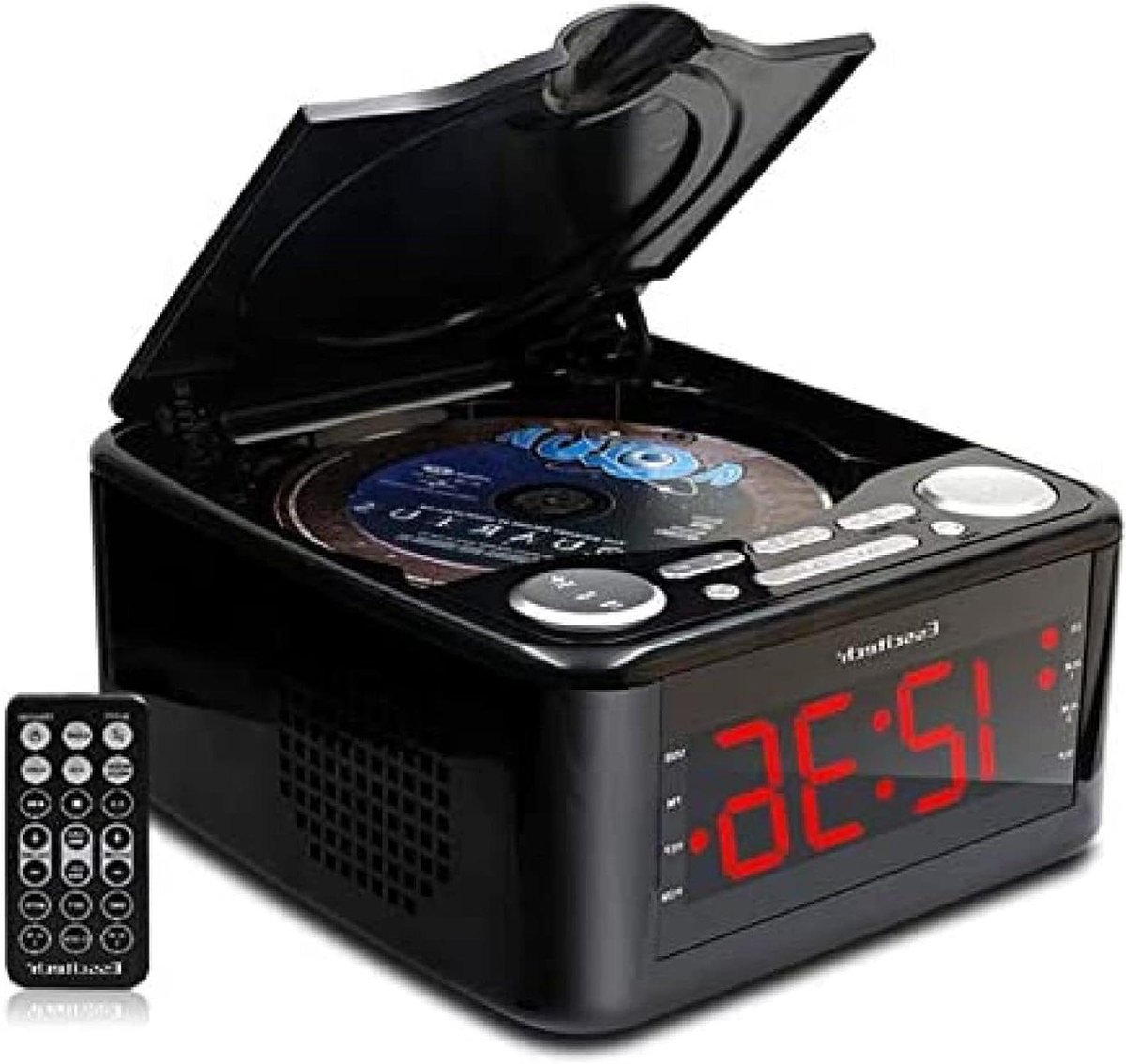 CD-speler met FM/AM-radio, digitale wekker, USB-muziekspeler, dubbele luidsprekers, instelbare helderheid LCD-scherm, stemfunctie - zwart