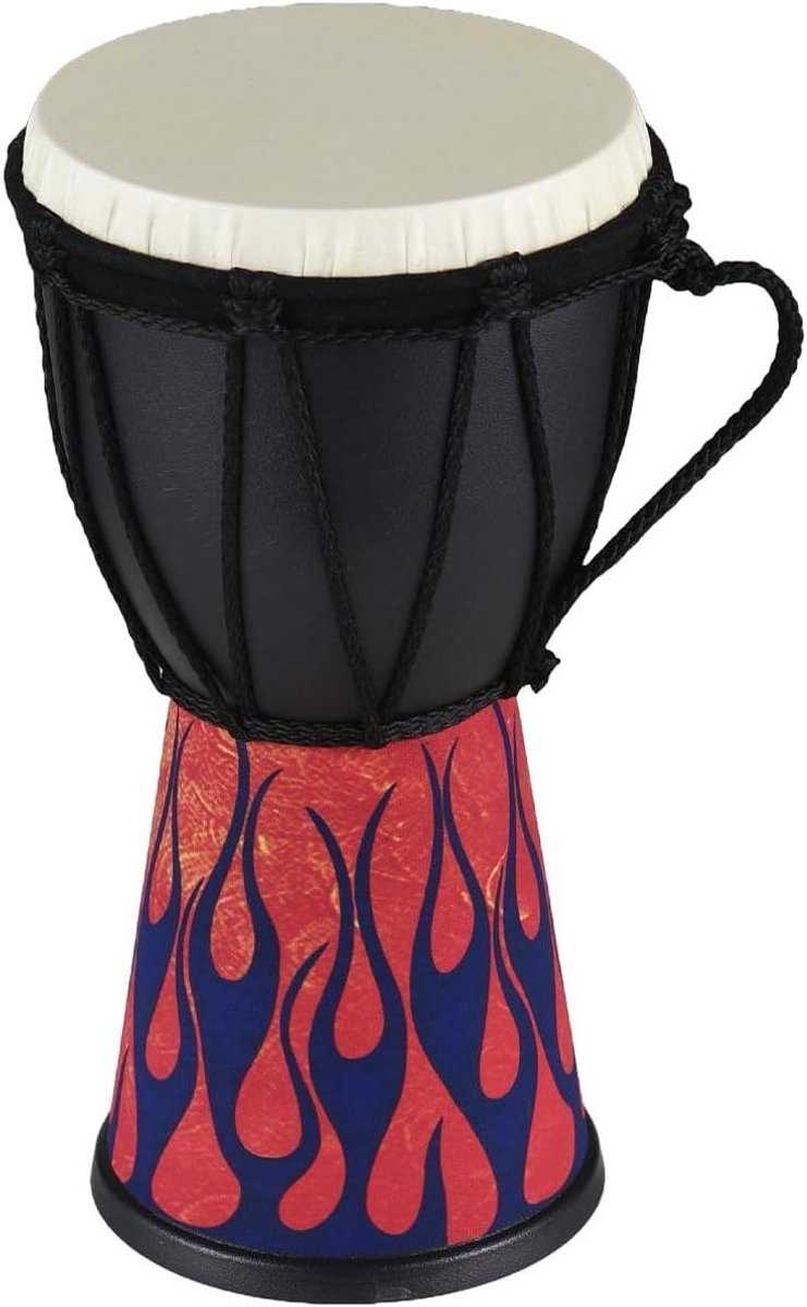 Handtrommel - Bongo trommel - Muziekles school - Duurzaam materiaal - 20 cm hoog - Blauwe vlam